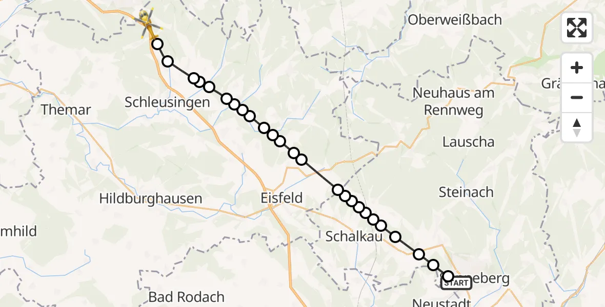 Flugroute Rettungshubschrauber Hönbach - Hirschbach, 12 März 2026, 08:15
