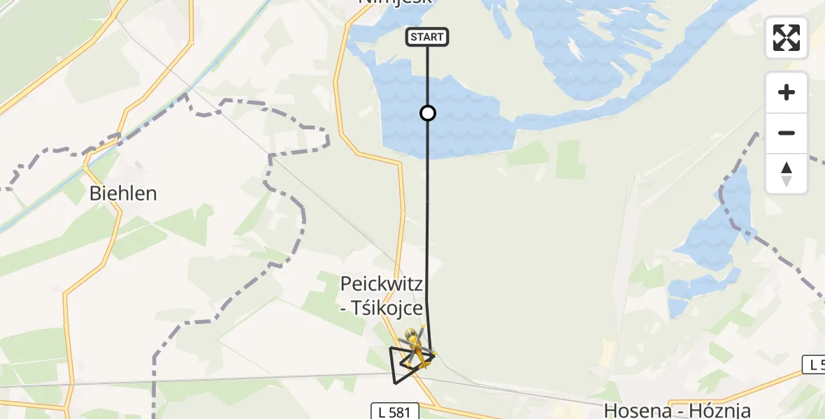 Flugroute Rettungshubschrauber Niemtsch - Senftenberg, 12 März 2026, 08:16