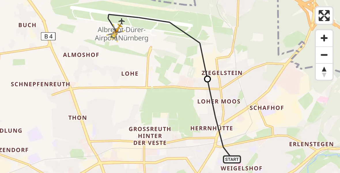 Flugroute Rettungshubschrauber Nürnberg - Nuremberg Airport, 12 März 2026, 08:17