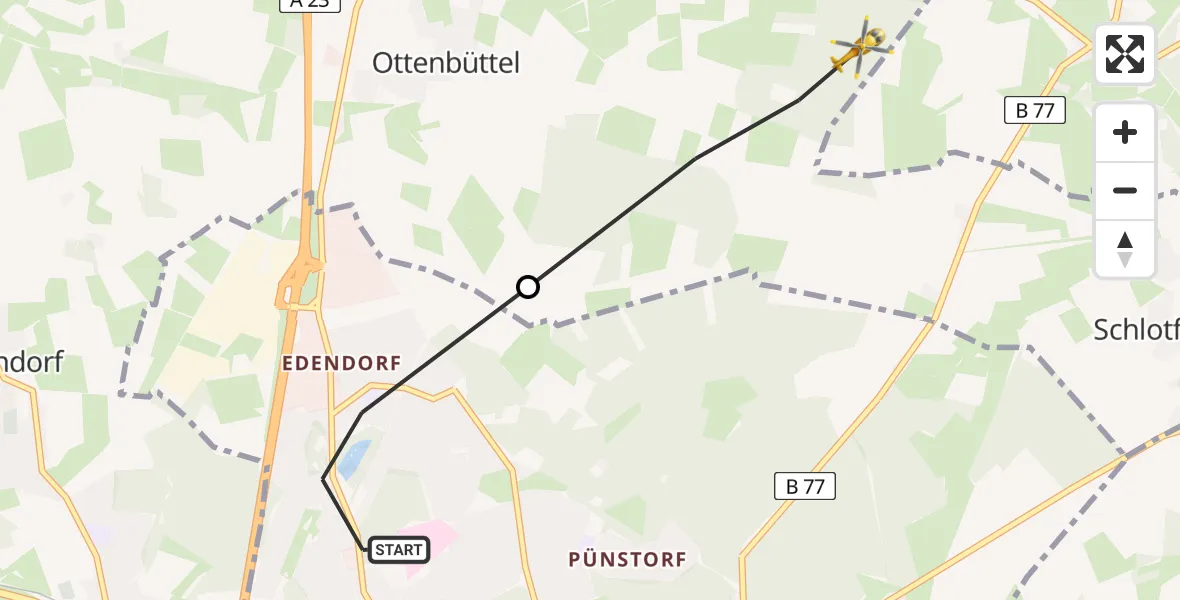 Flugroute Rettungshubschrauber Itzehoe - Hohenaspe, 12 März 2026, 08:22