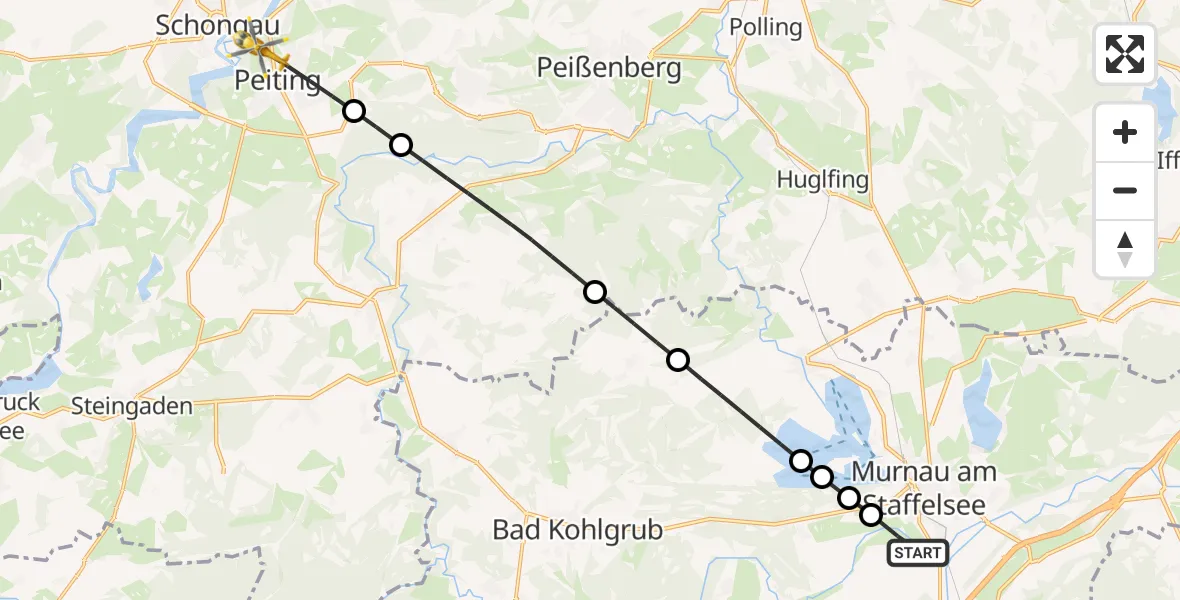 Flugroute Rettungshubschrauber Hechendorf - Peiting, 12 März 2026, 08:29