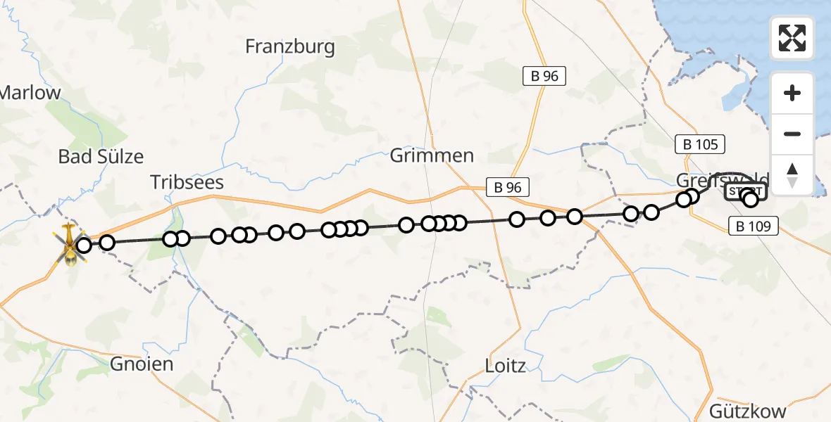 Routekaart van de vlucht: Rettungshubschrauber nach Grammow, K 24