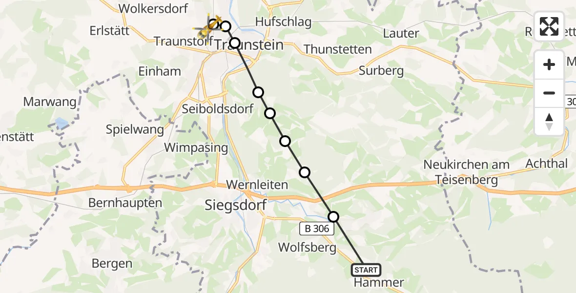 Flugroute Rettungshubschrauber Hammer - Traunstein Hospital, 12 März 2026, 08:36