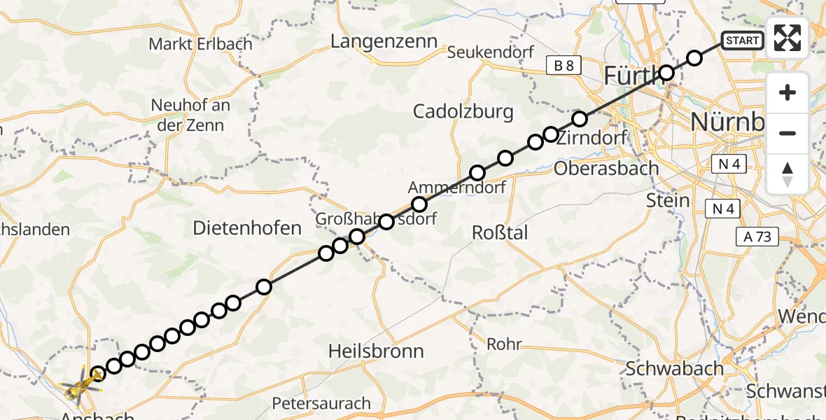 Routekaart van de vlucht: Ambulanzhubschrauber nach Ansbach, Escherichstraße