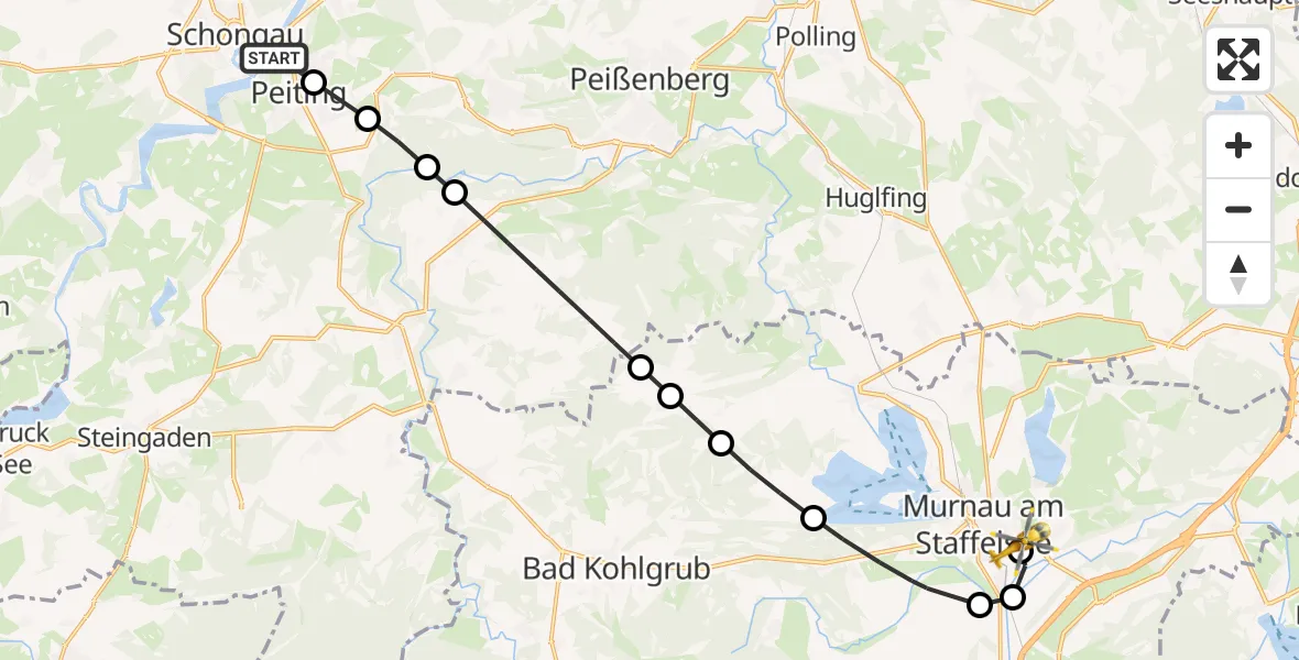 Routekaart van de vlucht: Rettungshubschrauber nach Murnau Accident Hospital