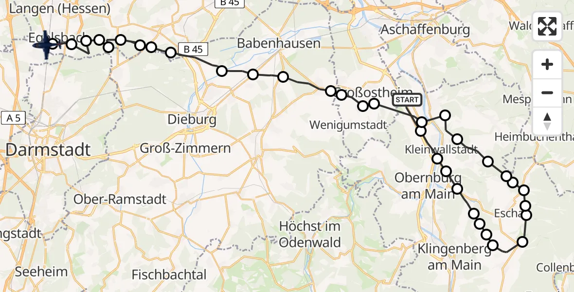 Flugroute Polizeiflugzeug Niedernberg - Frankfurt-Egelsbach Airport, 12 März 2026, 09:03