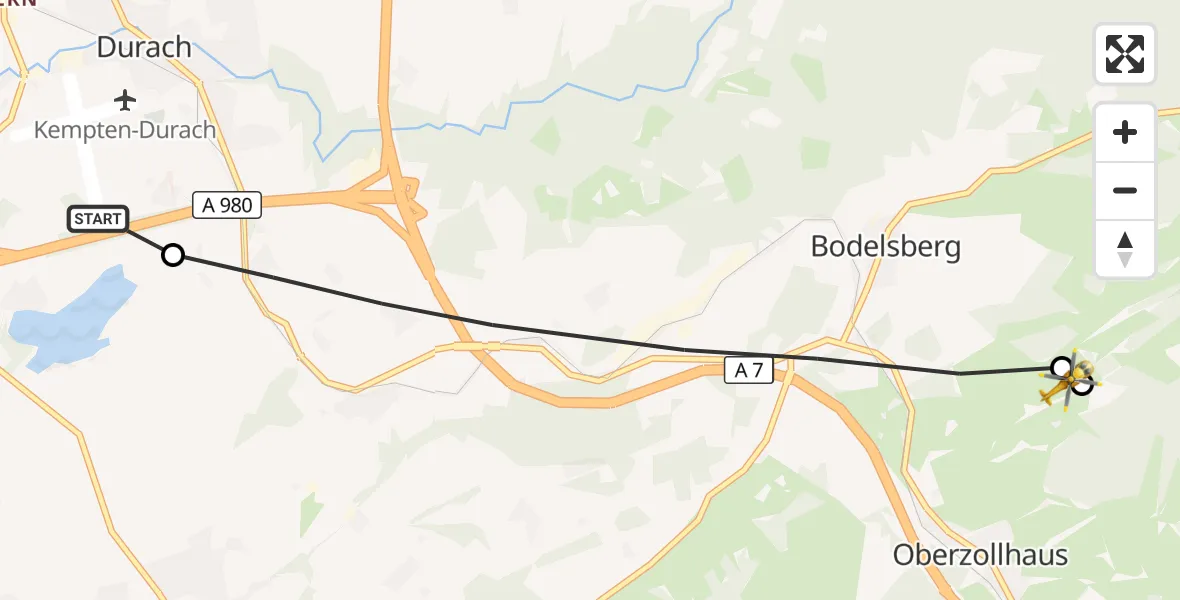 Flugroute Rettungshubschrauber Weidach - Oberzollhaus, 12 März 2026, 09:11