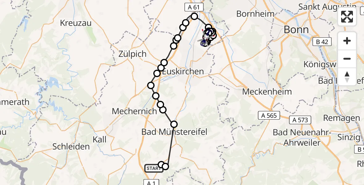 Flugroute Polizeihubschrauber Frohngau - Weilerswist UL, 12 März 2026, 09:14
