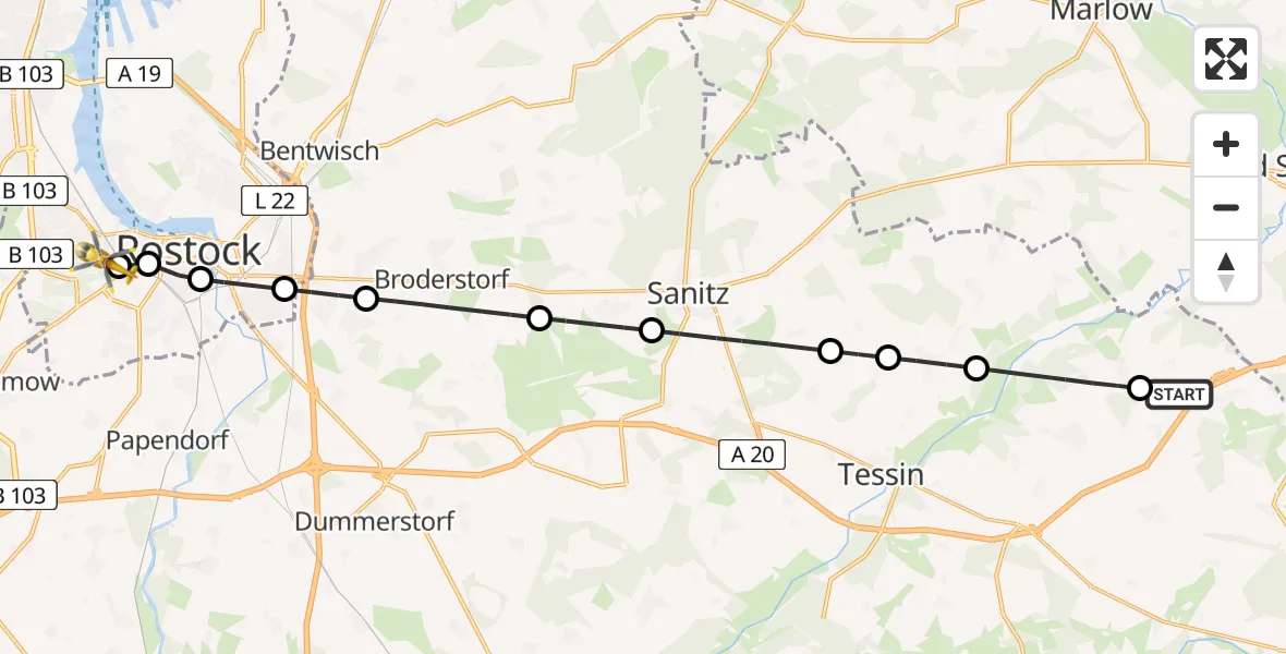 Routekaart van de vlucht: Rettungshubschrauber nach Rostock University Helipad