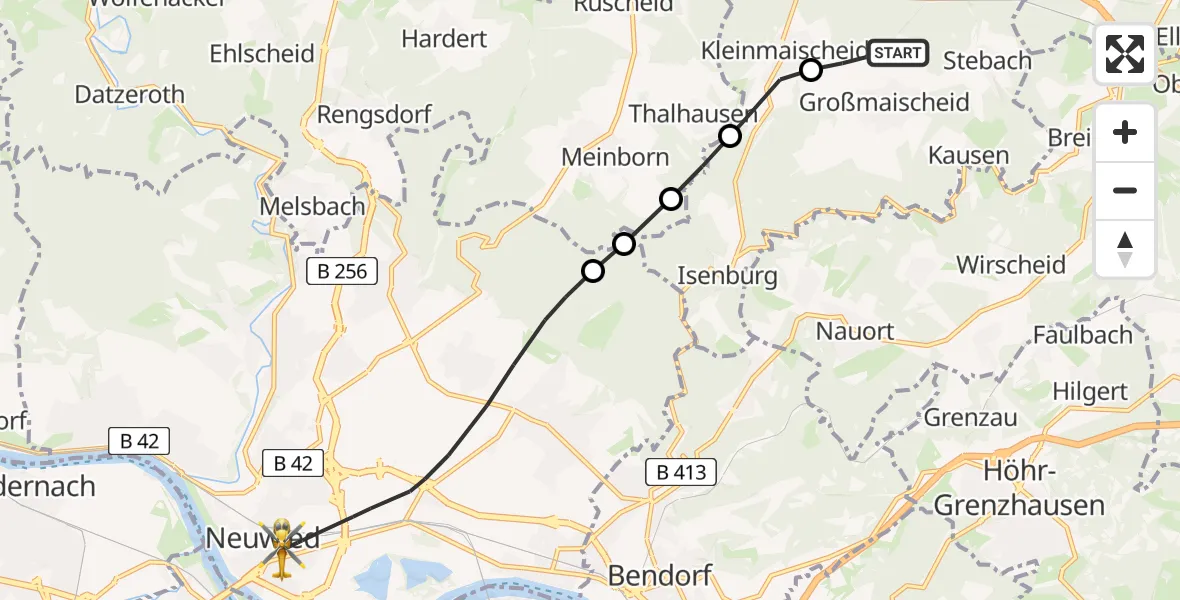Routekaart van de vlucht: Rettungshubschrauber nach Neuwied, Friedrich-Ebert-Straße