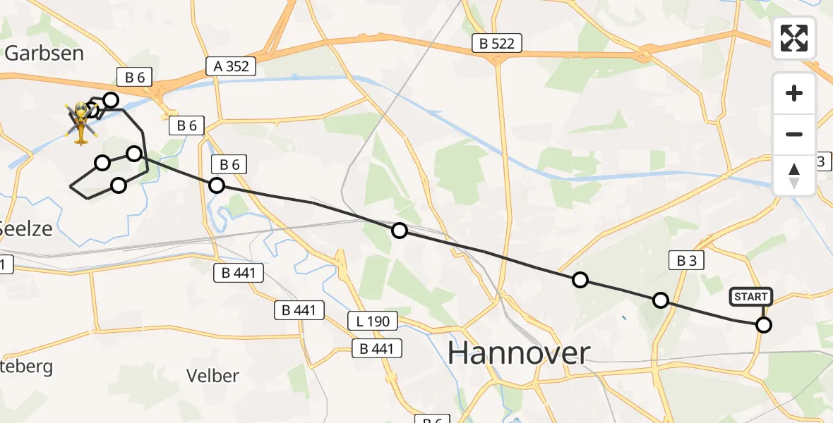 Flugroute Rettungshubschrauber Hannover Air Rescue Heliport (Christoph 4) - Garbsen, 12 März 2026, 09:43