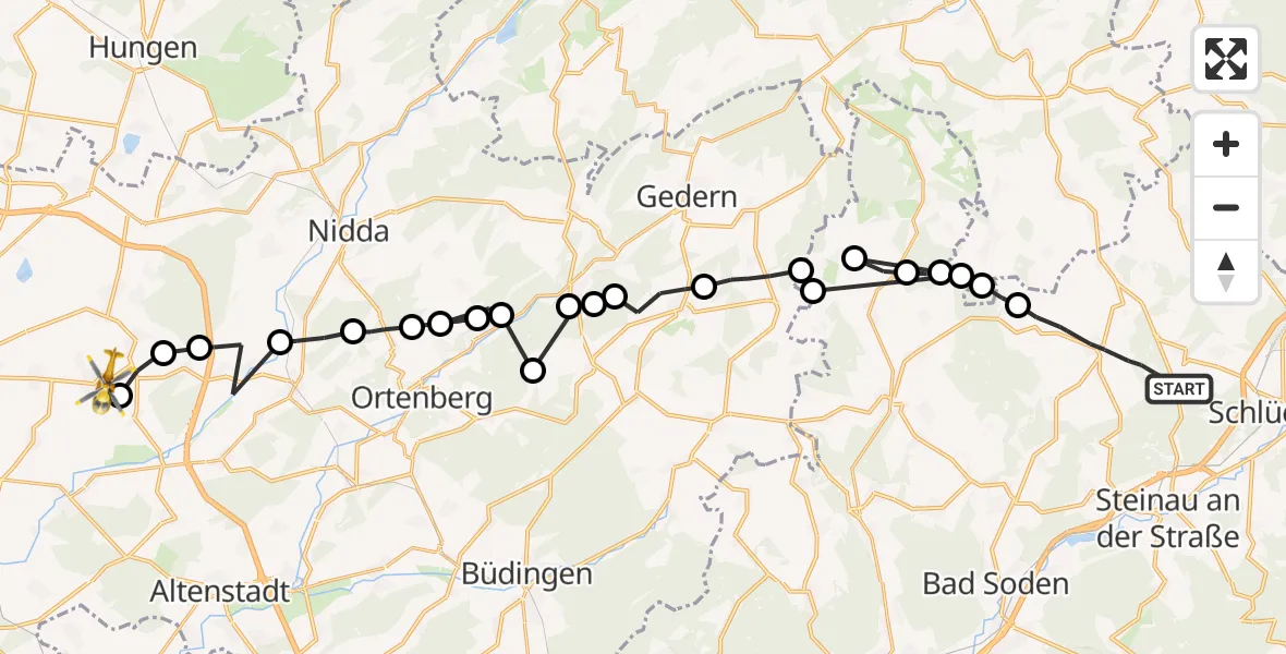 Flugroute Ambulanzhubschrauber Ulmbach - Bingenheim, 12 März 2026, 09:45