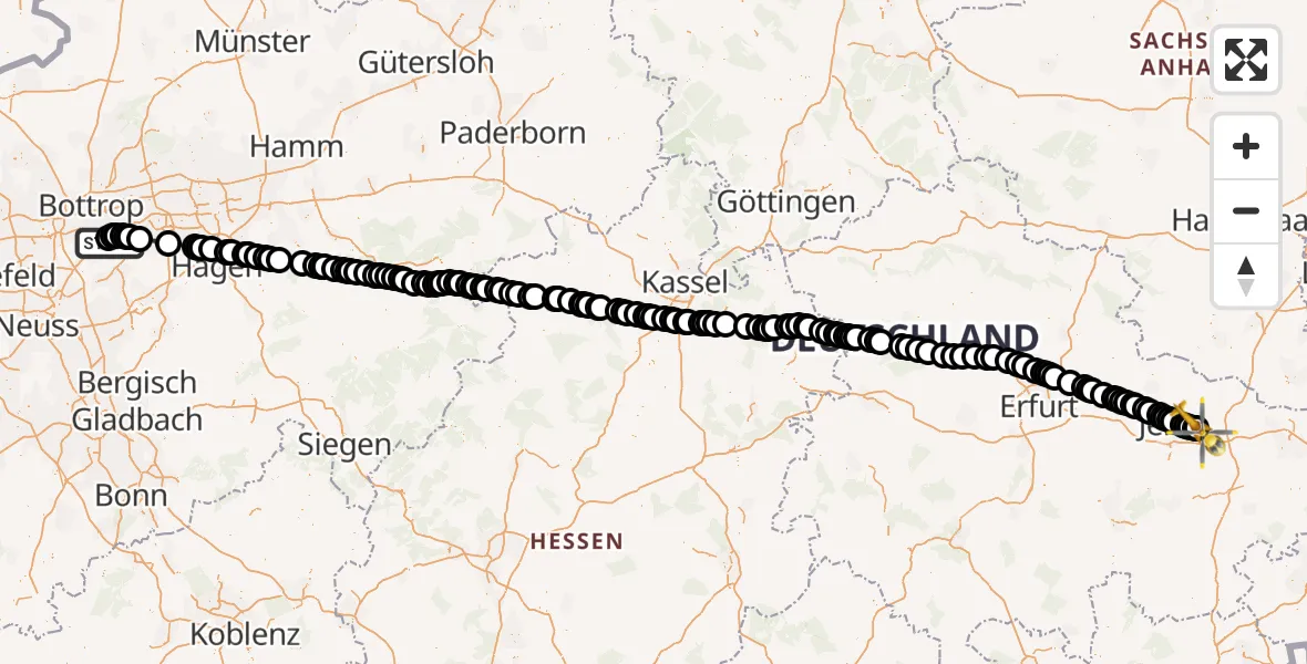 Flugroute Ambulanzhubschrauber Alfried Krupp Hospital - Jena-Schöngleina Airfield, 12 März 2026, 09:46
