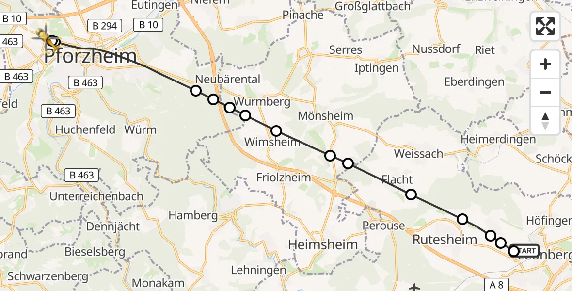 Flugroute Rettungshubschrauber Leonberg Hospital - Siloah Sankt Trudpert Hospital, 12 März 2026, 09:47
