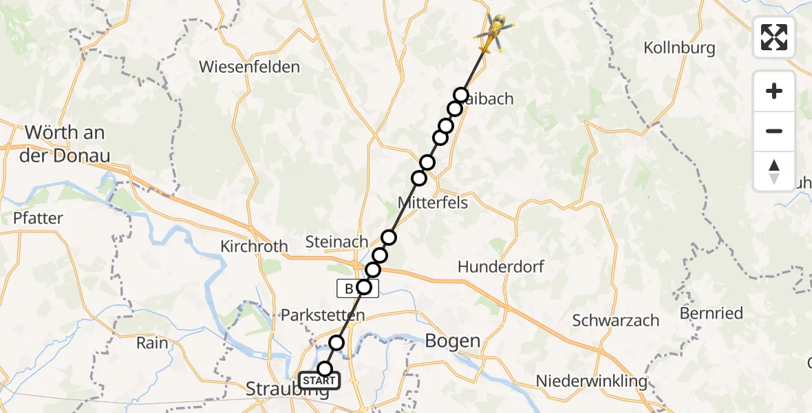 Routekaart van de vlucht: Rettungshubschrauber nach Auggenbach