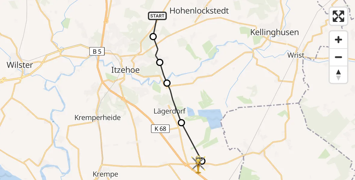 Flugroute Rettungshubschrauber Schlotfeld - Hohenfelde, 12 März 2026, 09:52