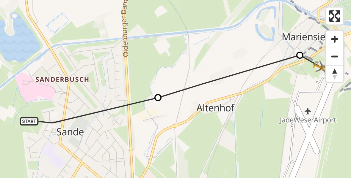 Flugroute Rettungshubschrauber Sande - Mariensiel, 12 März 2026, 09:59
