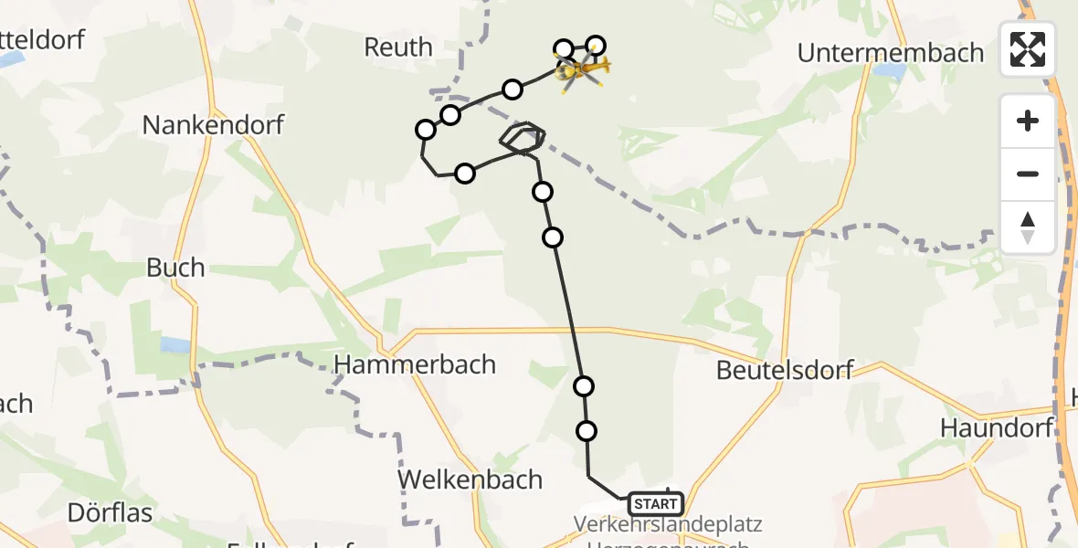Flugroute Rettungshubschrauber Herzogenaurach Airfield - Heßdorf, 12 März 2026, 10:01
