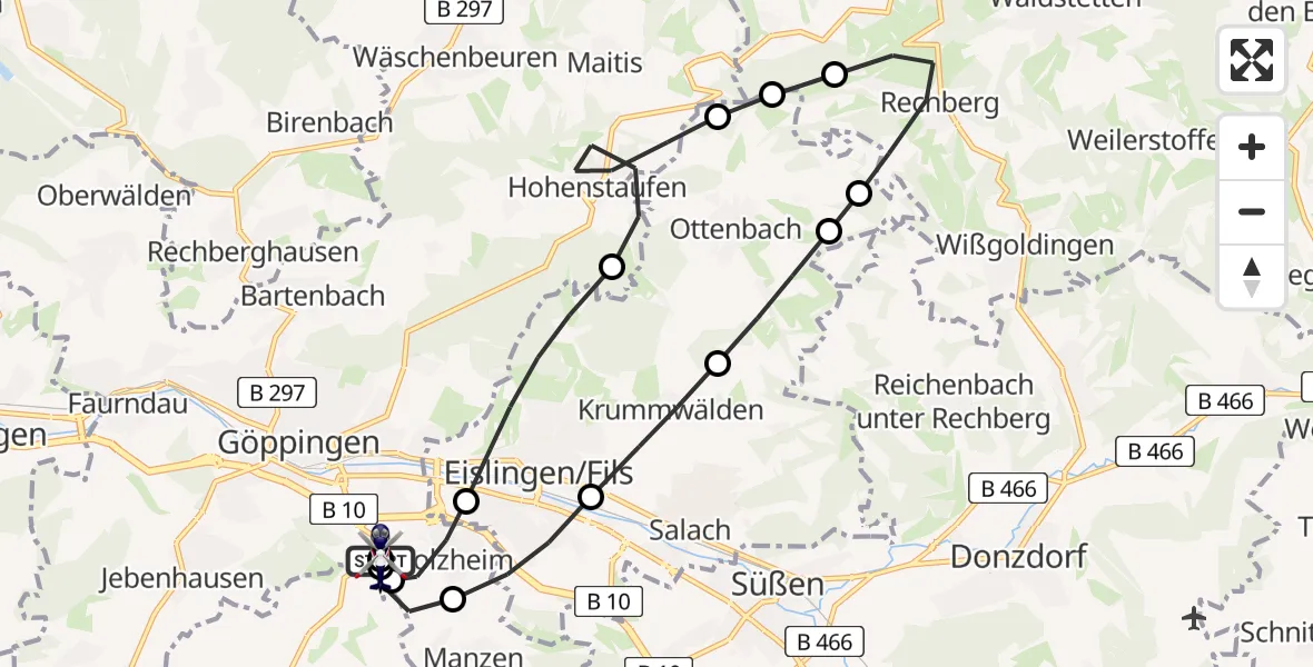 Routekaart van de vlucht: Polizeihubschrauber nach Holzheim, Iltishofweg