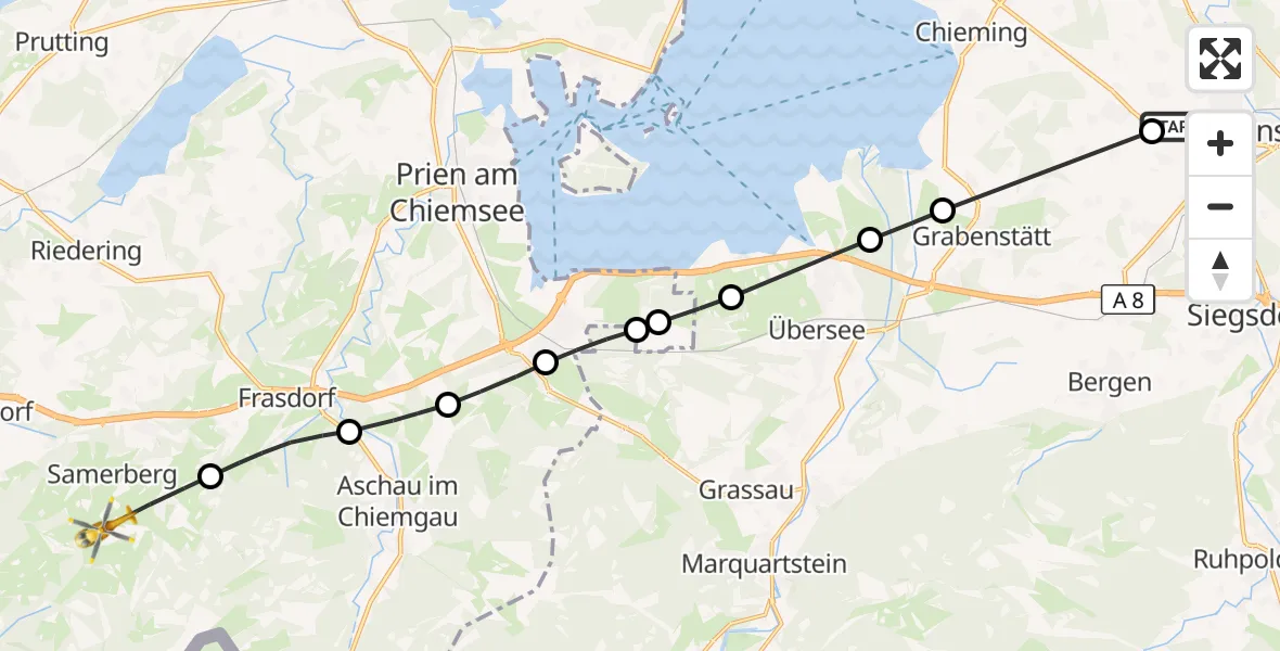 Flugroute Rettungshubschrauber Gemarkung Wolkersdorf - Samerberg, 12 März 2026, 10:06
