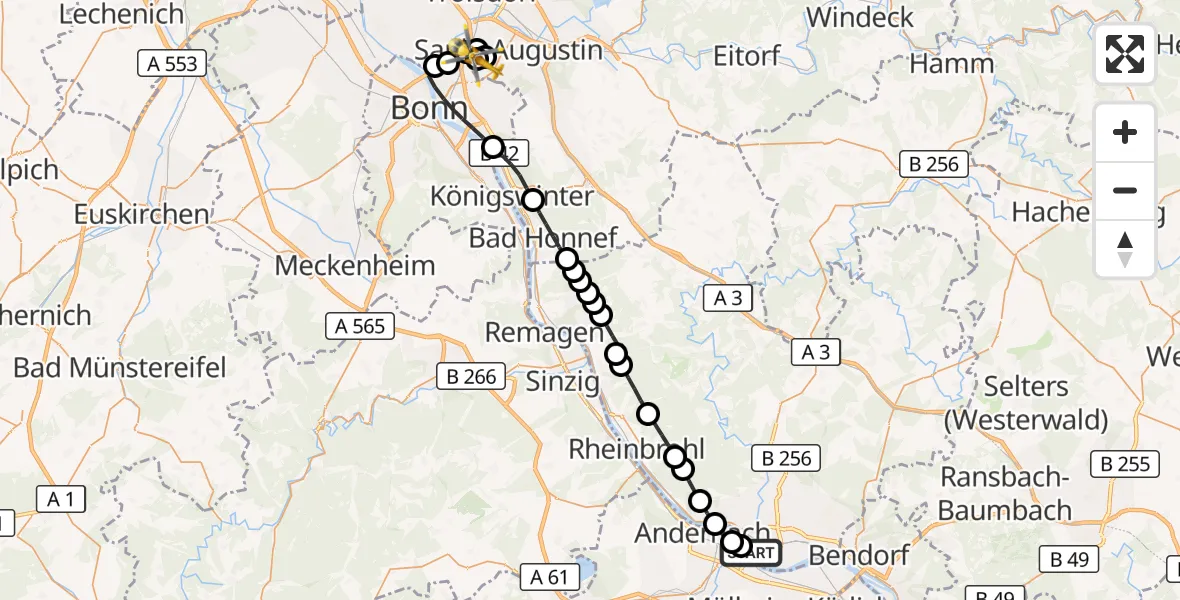 Flugroute Rettungshubschrauber Neuwied - Sankt Augustin, 12 März 2026, 10:13