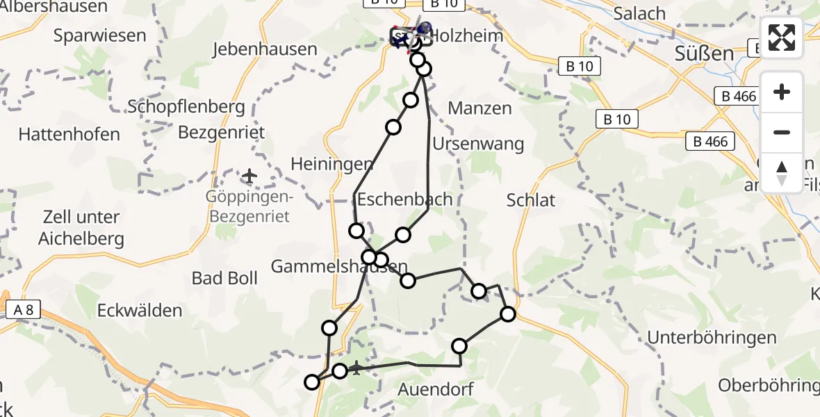 Flugroute Polizeihubschrauber Holzheim - Holzheim, 12 März 2026, 10:17