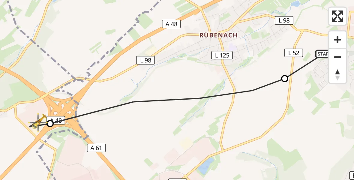 Flugroute Rettungshubschrauber Koblenz - Bassenheim, 12 März 2026, 10:23