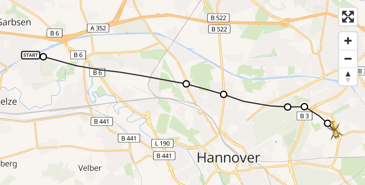 Routekaart van de vlucht: Rettungshubschrauber nach Hannover Air Rescue Heliport (Christoph 4)