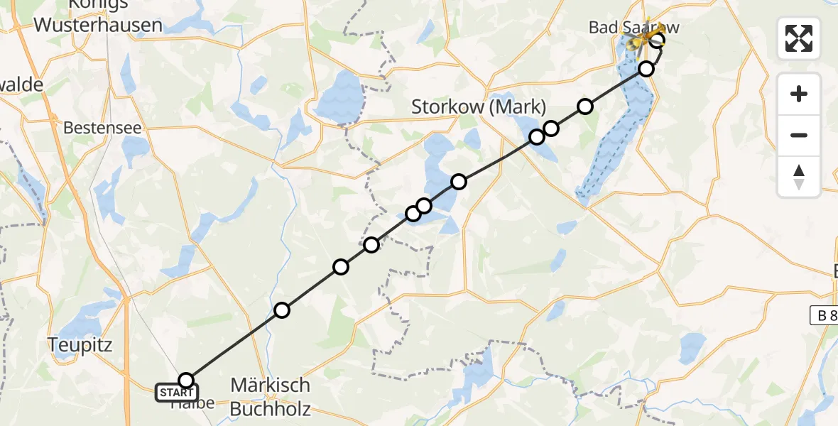 Routekaart van de vlucht: Rettungshubschrauber nach Bad Saarow Hospital Heliport