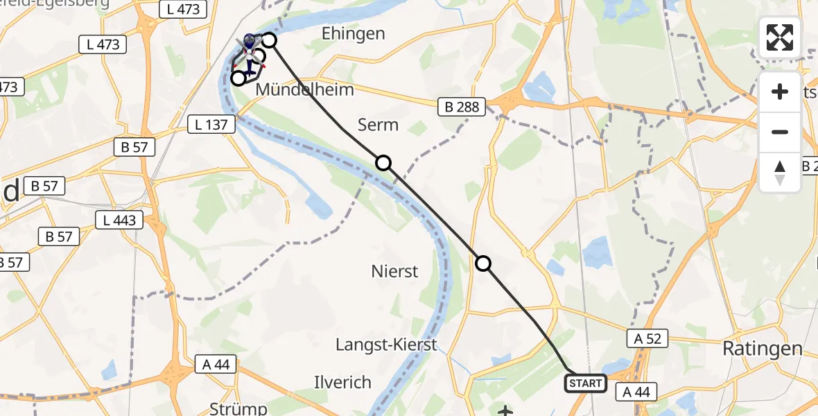 Flugroute Polizeihubschrauber Düsseldorf Airport - Krefeld-Uerdingen, 12 März 2026, 10:28