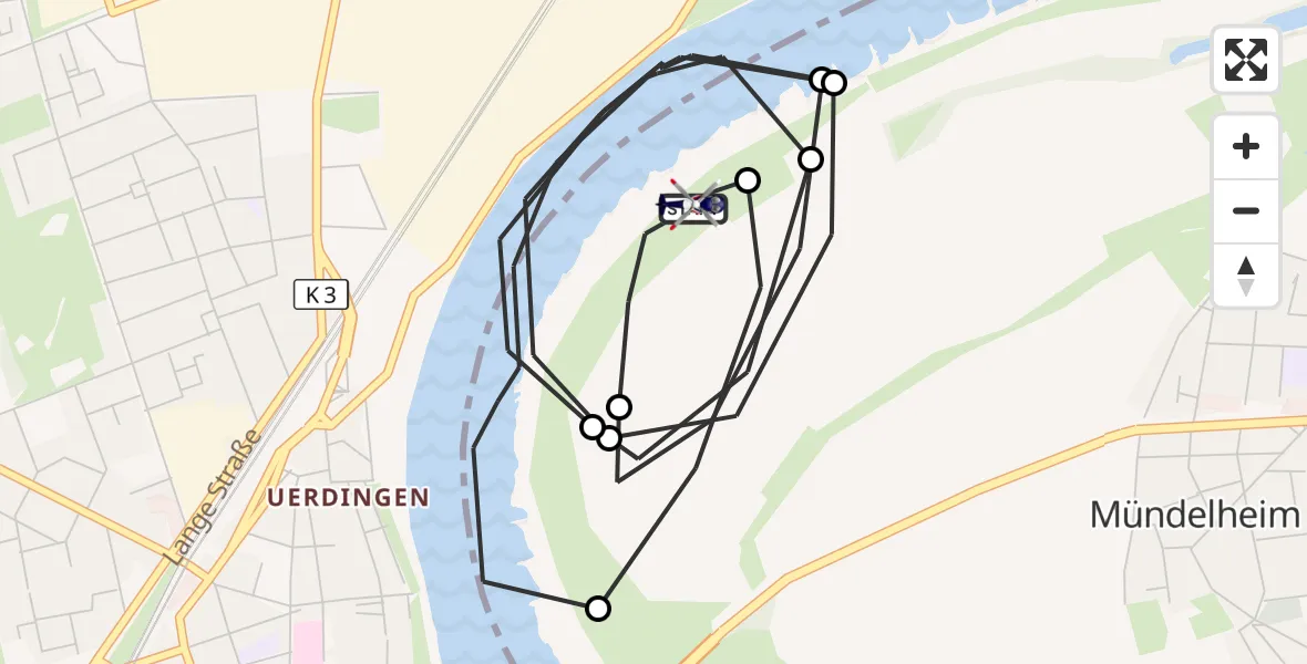 Flugroute Polizeihubschrauber Krefeld-Uerdingen - Krefeld-Uerdingen, 12 März 2026, 10:43