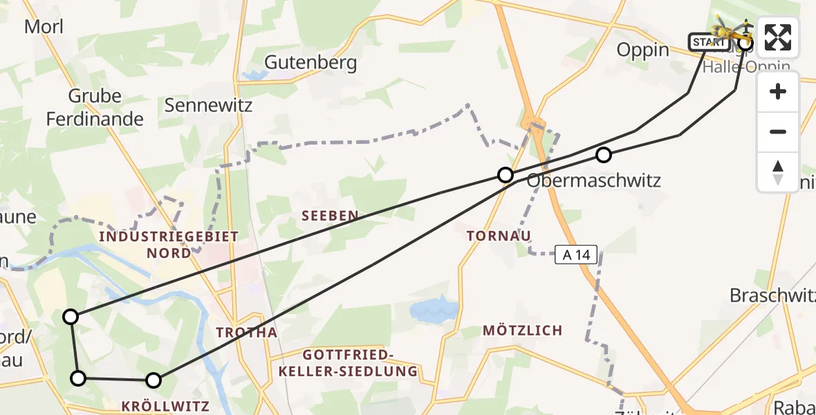 Flugroute Rettungshubschrauber Landsberg - Halle-Oppin Airfield, 12 März 2026, 10:58