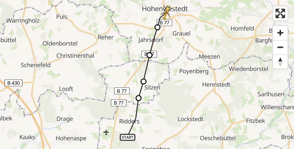 Flugroute Rettungshubschrauber Ridders - Hohenwestedt, 12 März 2026, 10:59