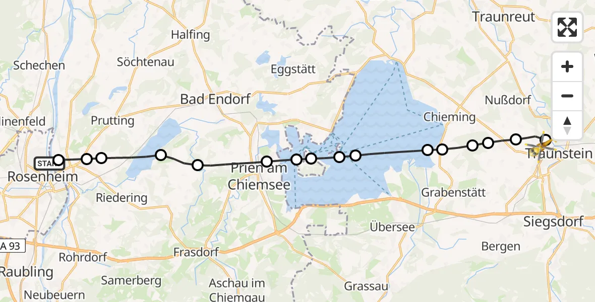 Routekaart van de vlucht: Rettungshubschrauber nach Traunstein Hospital
