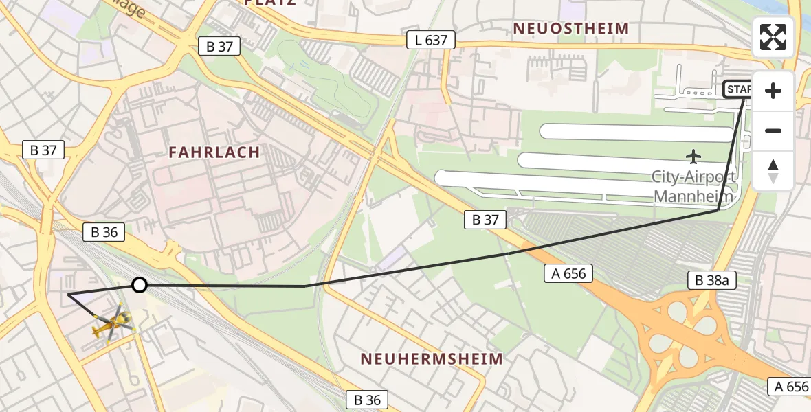 Flugroute Rettungshubschrauber Mannheim-City Airport - Mannheim, 12 März 2026, 11:12