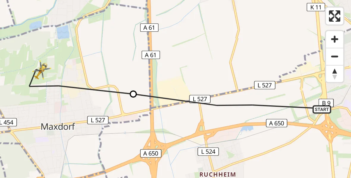 Flugroute Rettungshubschrauber Ludwigshafen am Rhein - Maxdorf, 12 März 2026, 11:13