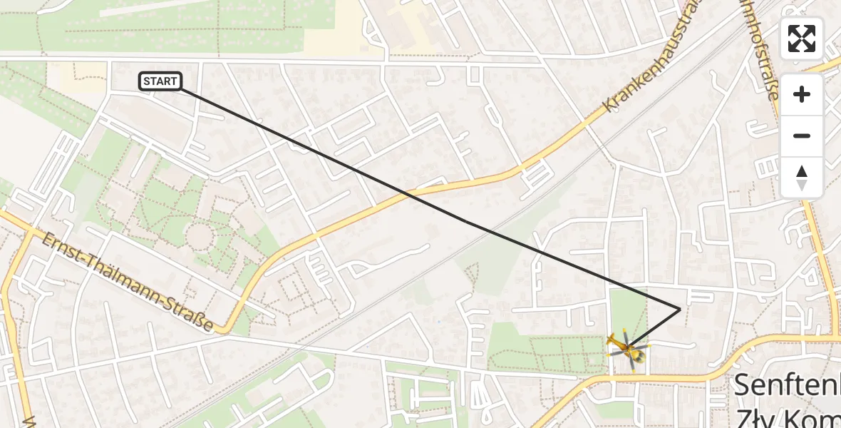 Flugroute Ambulanzhubschrauber Senftenberg - Senftenberg, 12 März 2026, 11:14