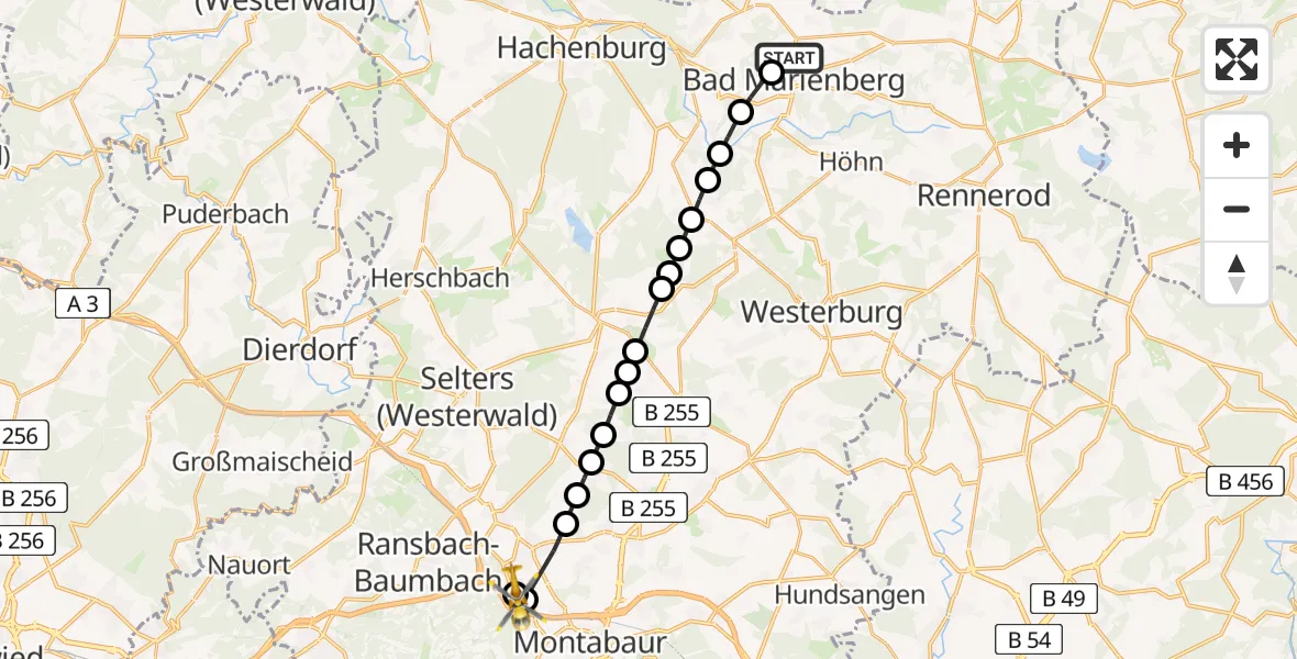 Flugroute Rettungshubschrauber Bad Marienberg - Dernbach Sacred Heart Hospital, 12 März 2026, 11:17