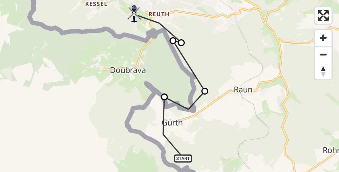 Flugroute Polizeihubschrauber Gürth - Bad Elster, 12 März 2026, 11:21