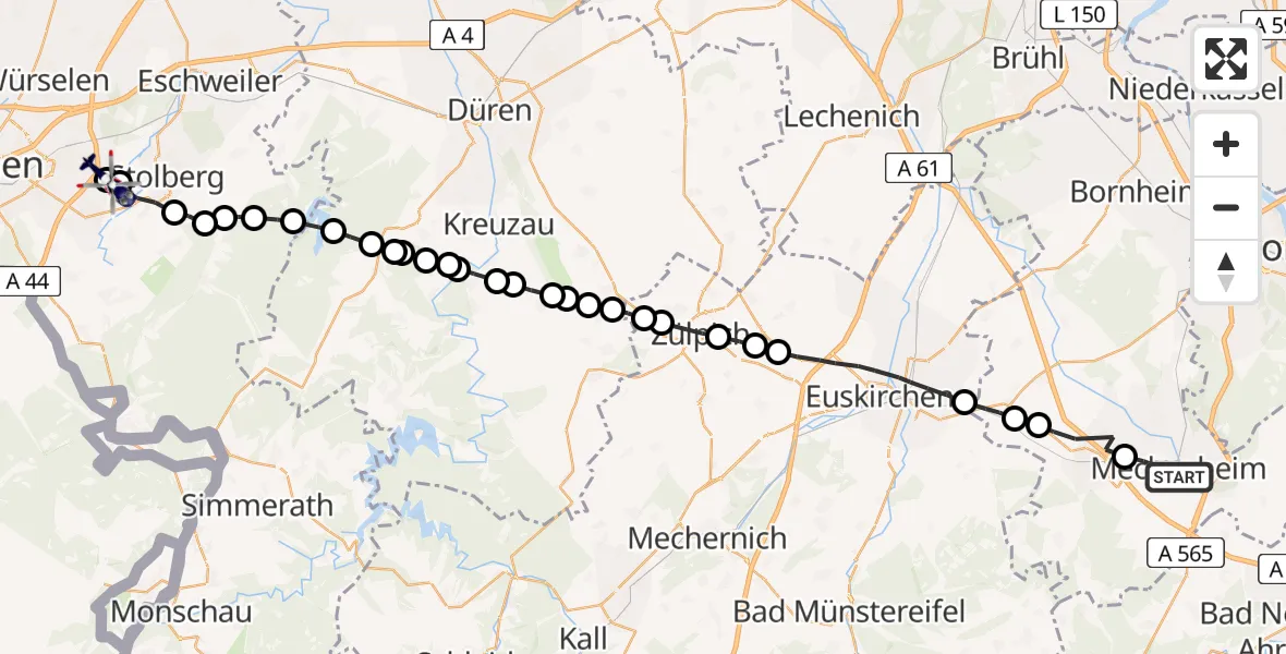 Flugroute Polizeihubschrauber Meckenheim - Aachen, 12 März 2026, 11:26