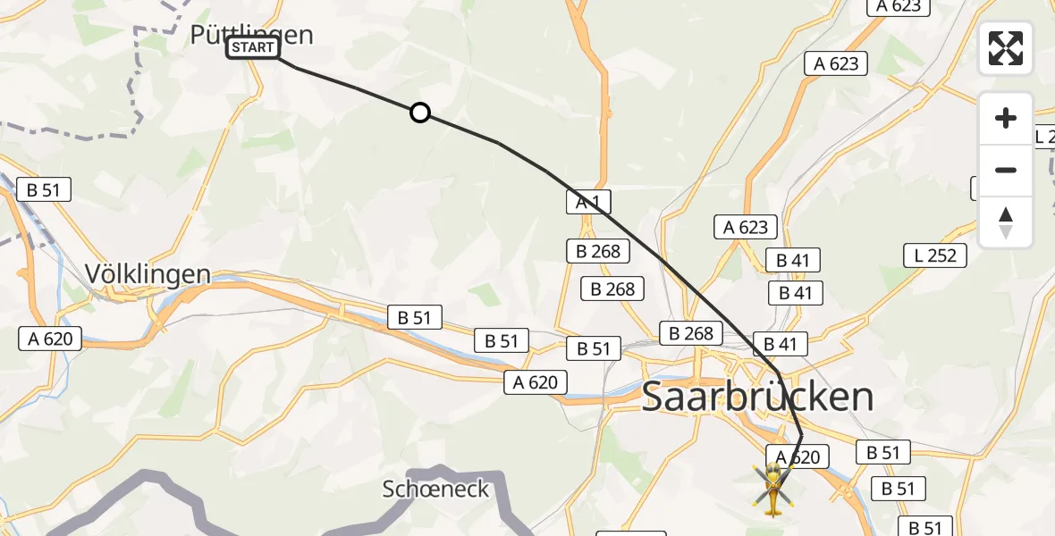 Routekaart van de vlucht: Rettungshubschrauber nach Saarbrücken, Winterberg