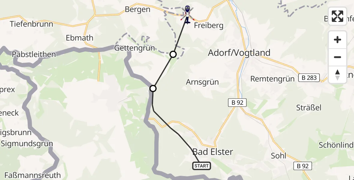 Routekaart van de vlucht: Polizeihubschrauber nach Freiberg, Bergener Straße