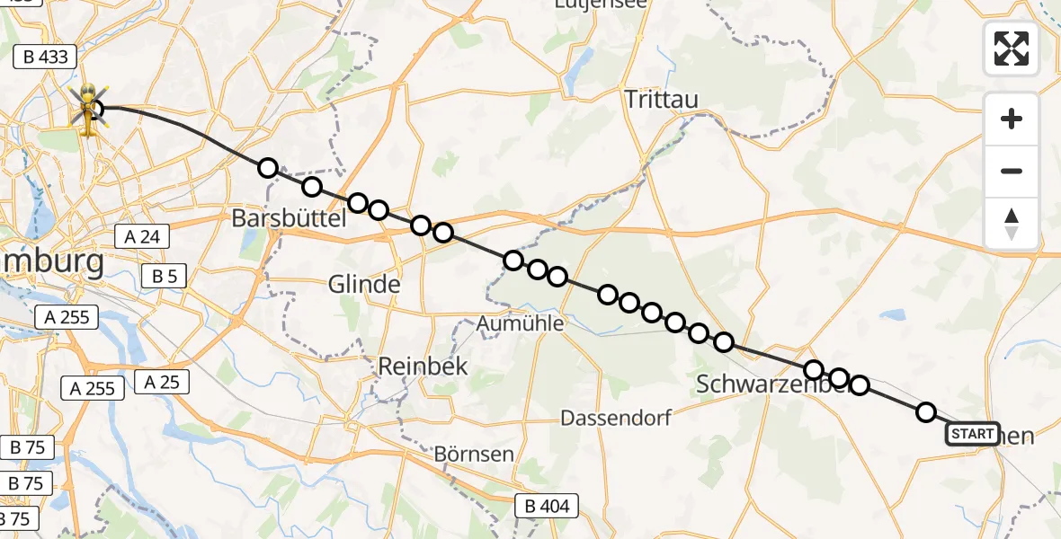 Routekaart van de vlucht: Rettungshubschrauber nach Hamburg-Nord, Hebebrandstraße