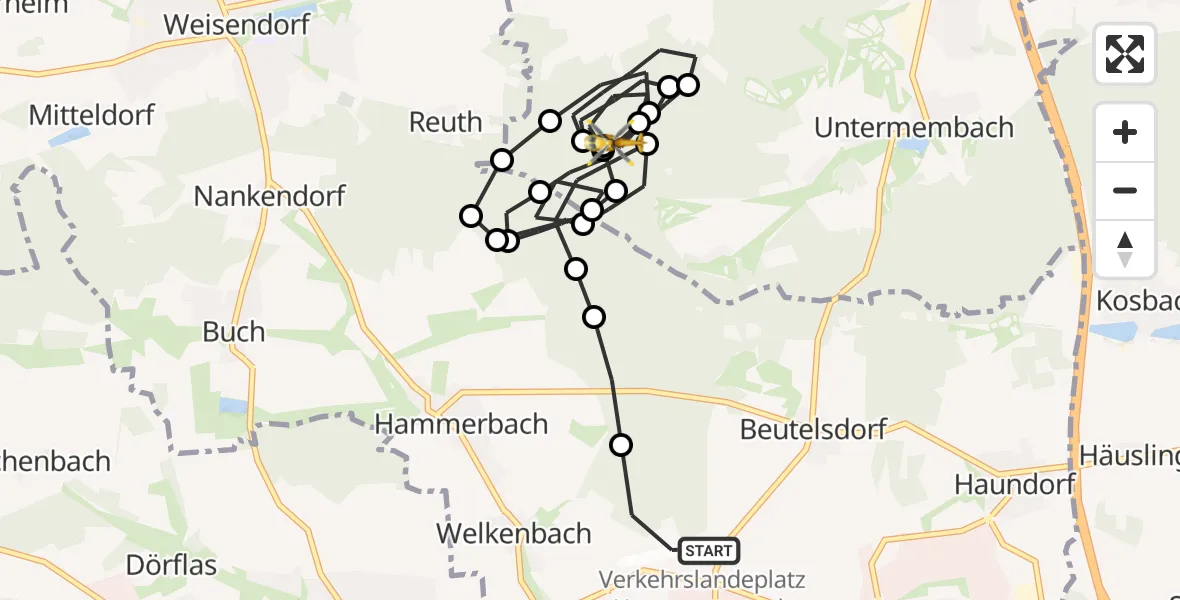 Flugroute Rettungshubschrauber Herzogenaurach Airfield - Heßdorf, 12 März 2026, 11:34