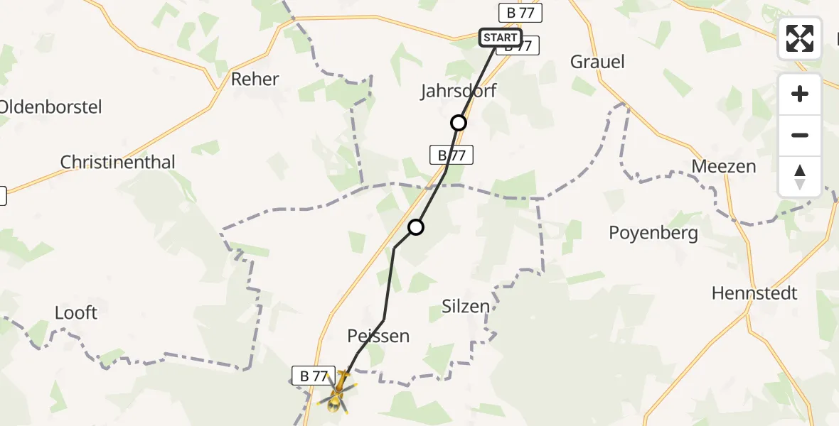 Flugroute Rettungshubschrauber Hohenwestedt - Ridders, 12 März 2026, 11:40