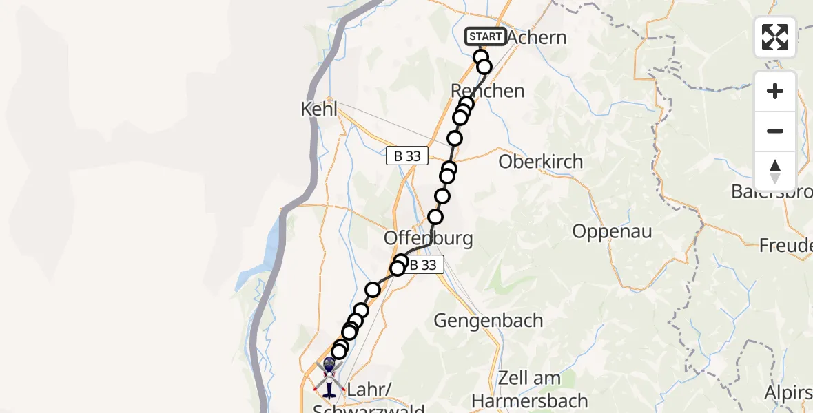 Flugroute Polizeihubschrauber Wagshurst - Lahr Airport, 12 März 2026, 11:57