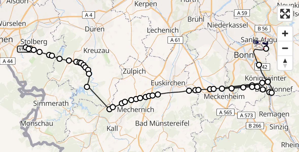 Routekaart van de vlucht: Polizeihubschrauber nach Sankt Augustin, Kölnstraße