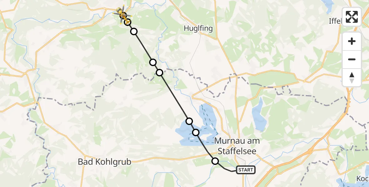 Flugroute Rettungshubschrauber Hechendorf - Peißenberg, 12 März 2026, 12:07
