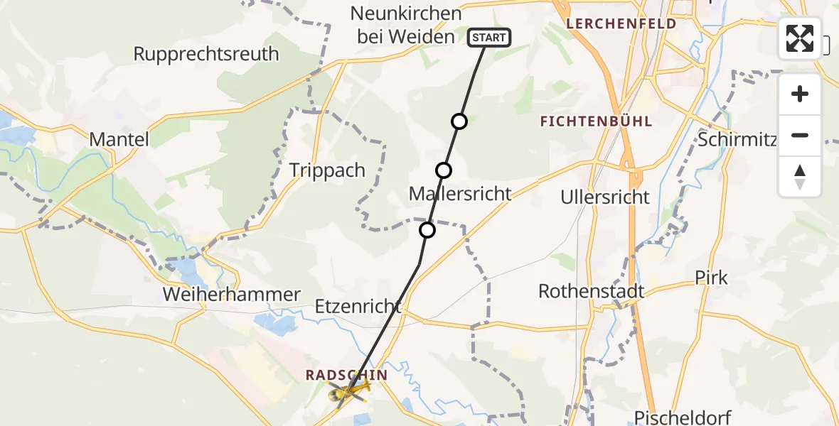 Flugroute Rettungshubschrauber Latsch - Etzenricht, 12 März 2026, 12:07