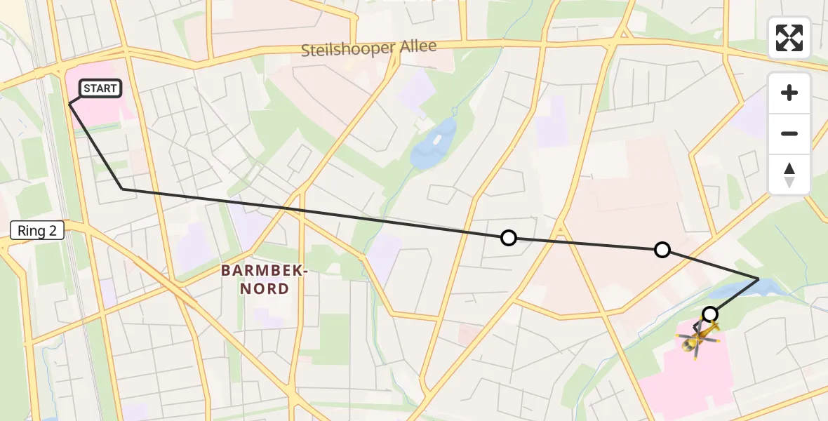 Flugroute Rettungshubschrauber Hamburg-Nord - Hamburg Military Hospital, 12 März 2026, 12:10